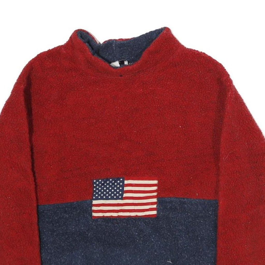 REAL COMFORT Mens Red & Navy Pullover Jumper Crew Neck Polyester M Flag Logo