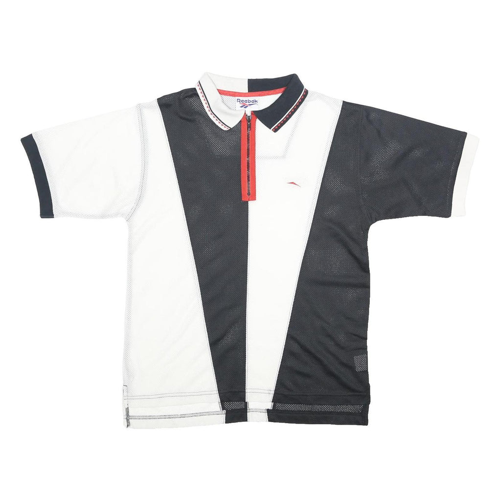 REEBOK Mens Black & White Short Sleeve Plain S Polyester Polo Shirt Zip Collar