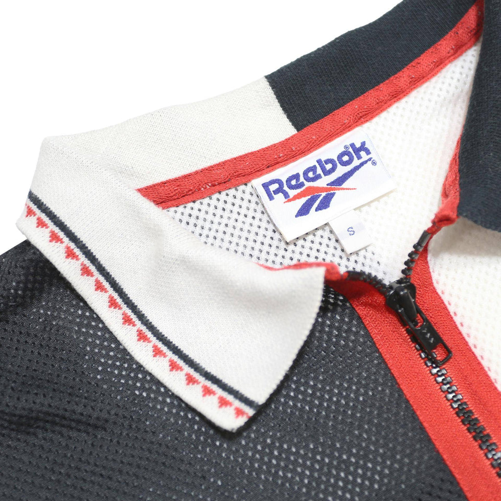 REEBOK Mens Black & White Short Sleeve Plain S Polyester Polo Shirt Zip Collar