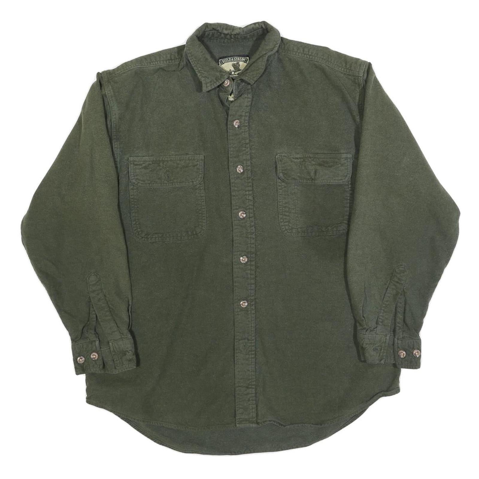 FIELD & STREAM Mens Green Cotton Blend Shirt L Button Front Casual Outdoor