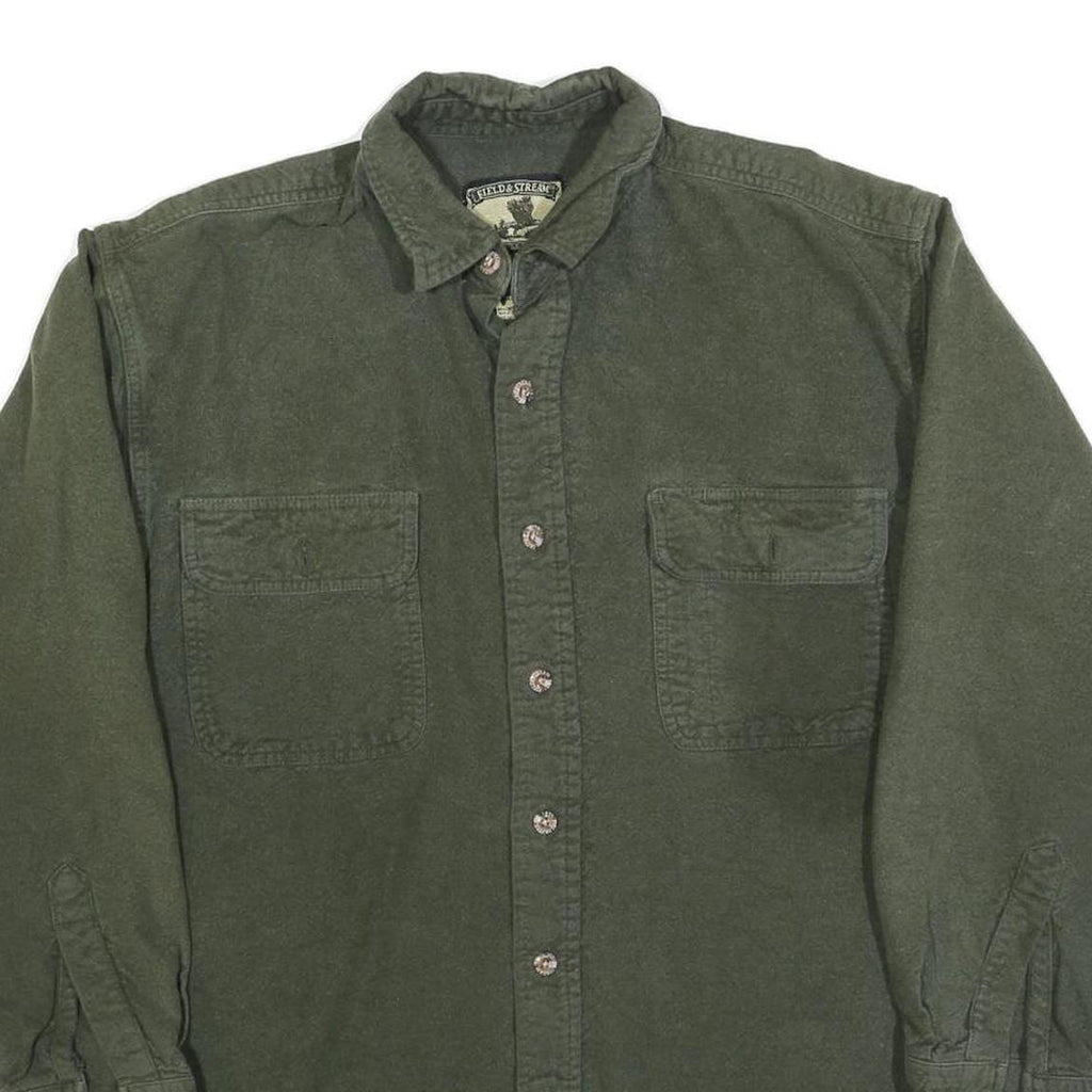 FIELD & STREAM Mens Green Cotton Blend Shirt L Button Front Casual Outdoor