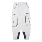 Mens White & Navy Relaxed Cargo Drawstring Cotton Blend Trousers W24 L25 Casual