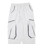 Mens White & Navy Relaxed Cargo Drawstring Cotton Blend Trousers W24 L25 Casual