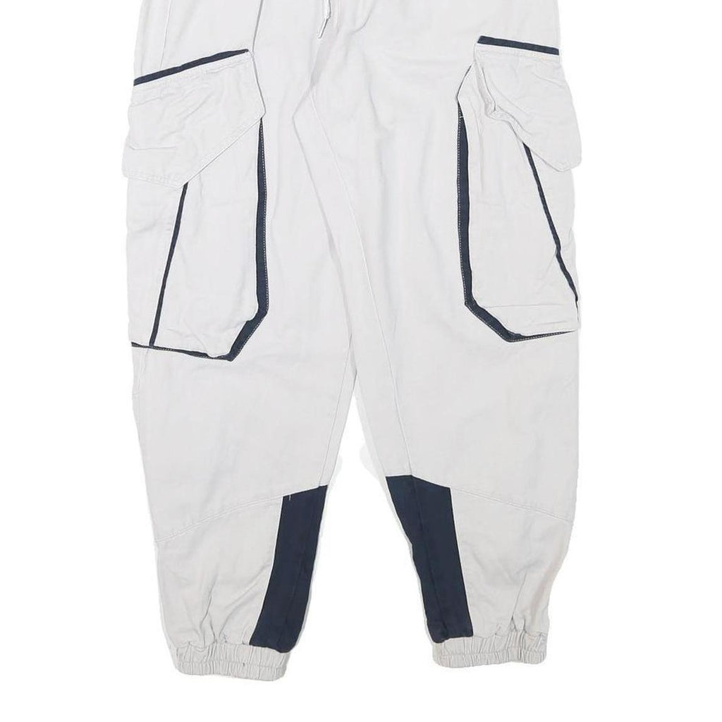 Mens White & Navy Relaxed Cargo Drawstring Cotton Blend Trousers W24 L25 Casual