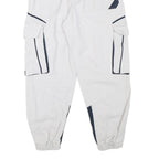 Mens White & Navy Relaxed Cargo Drawstring Cotton Blend Trousers W24 L25 Casual
