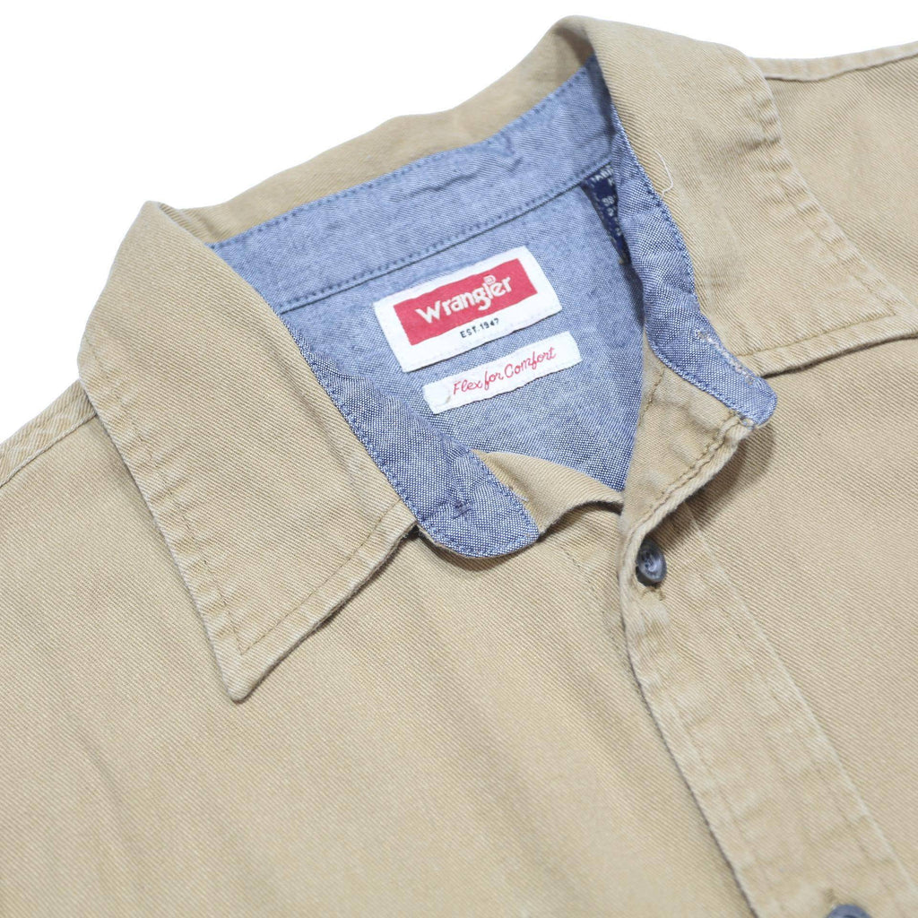 WRANGLER Mens Beige Cotton Blend Shirt M Long Sleeve Casual Button Front