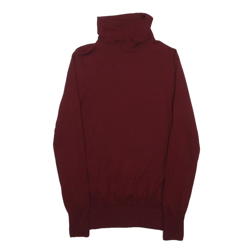 J.CREW Womens Maroon Plain Wool Roll Neck Slim Jumper S Soft Classic Knitwear