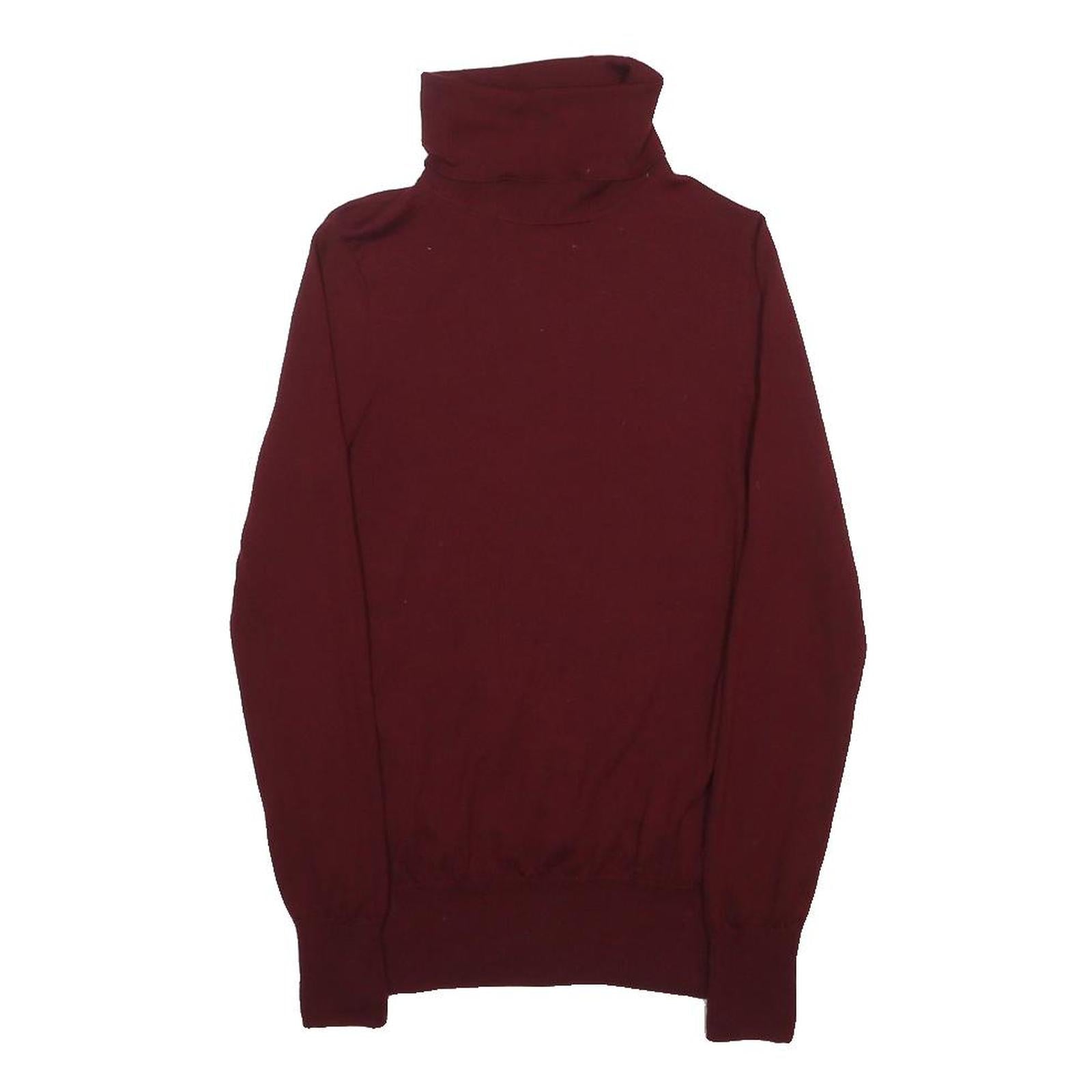 J.CREW Womens Maroon Plain Wool Roll Neck Slim Jumper S Soft Classic Knitwear