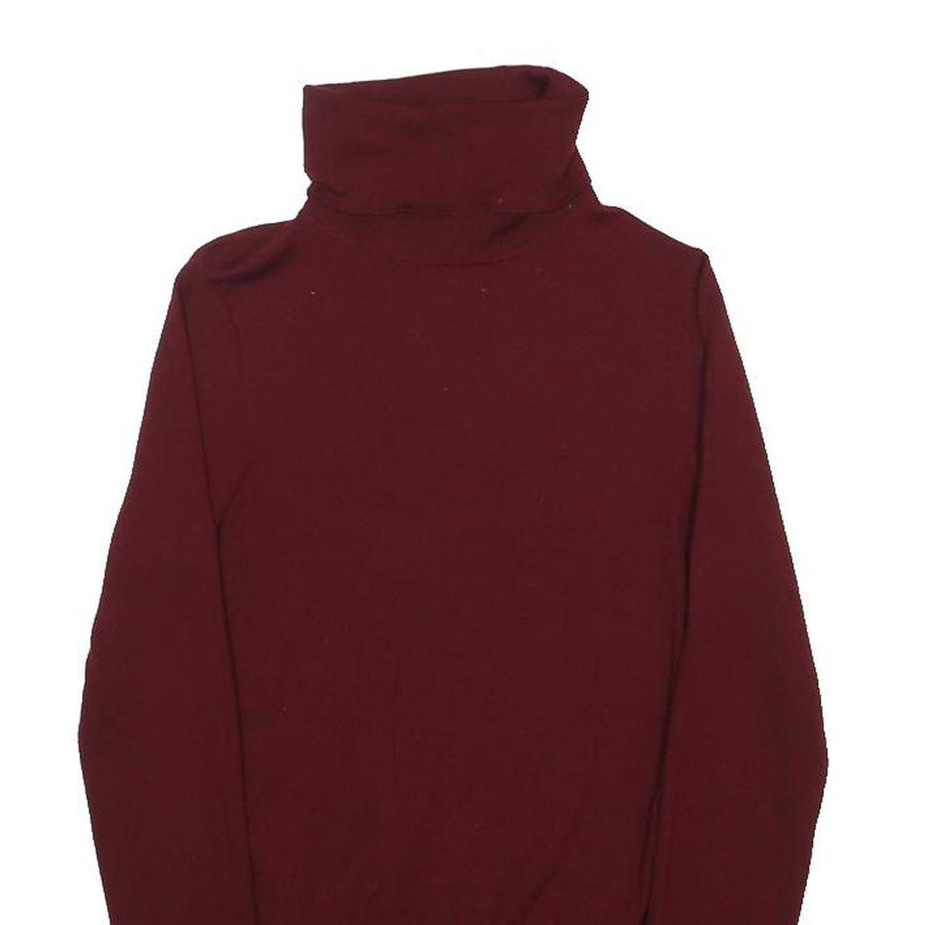 J.CREW Womens Maroon Plain Wool Roll Neck Slim Jumper S Soft Classic Knitwear