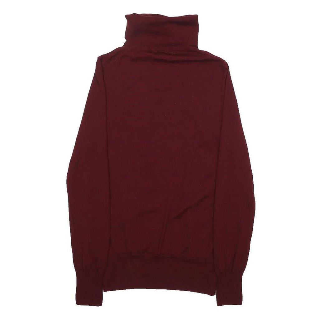 J.CREW Womens Maroon Plain Wool Roll Neck Slim Jumper S Soft Classic Knitwear