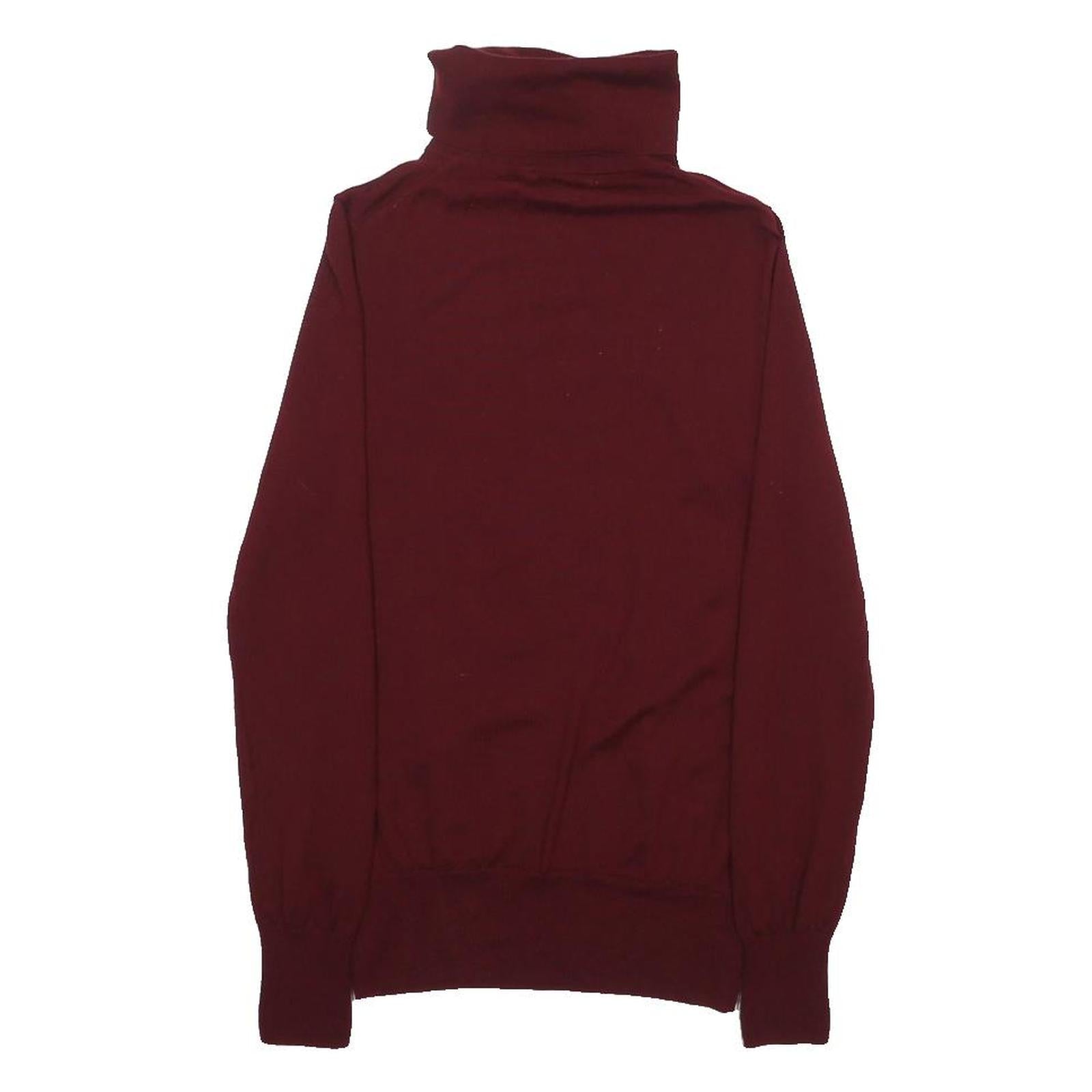 J.CREW Womens Maroon Plain Wool Roll Neck Slim Jumper S Soft Classic Knitwear