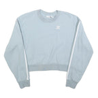 ADIDAS Womens Blue Cropped Crew Neck UK 4 Sweatshirt Three Stripe Design