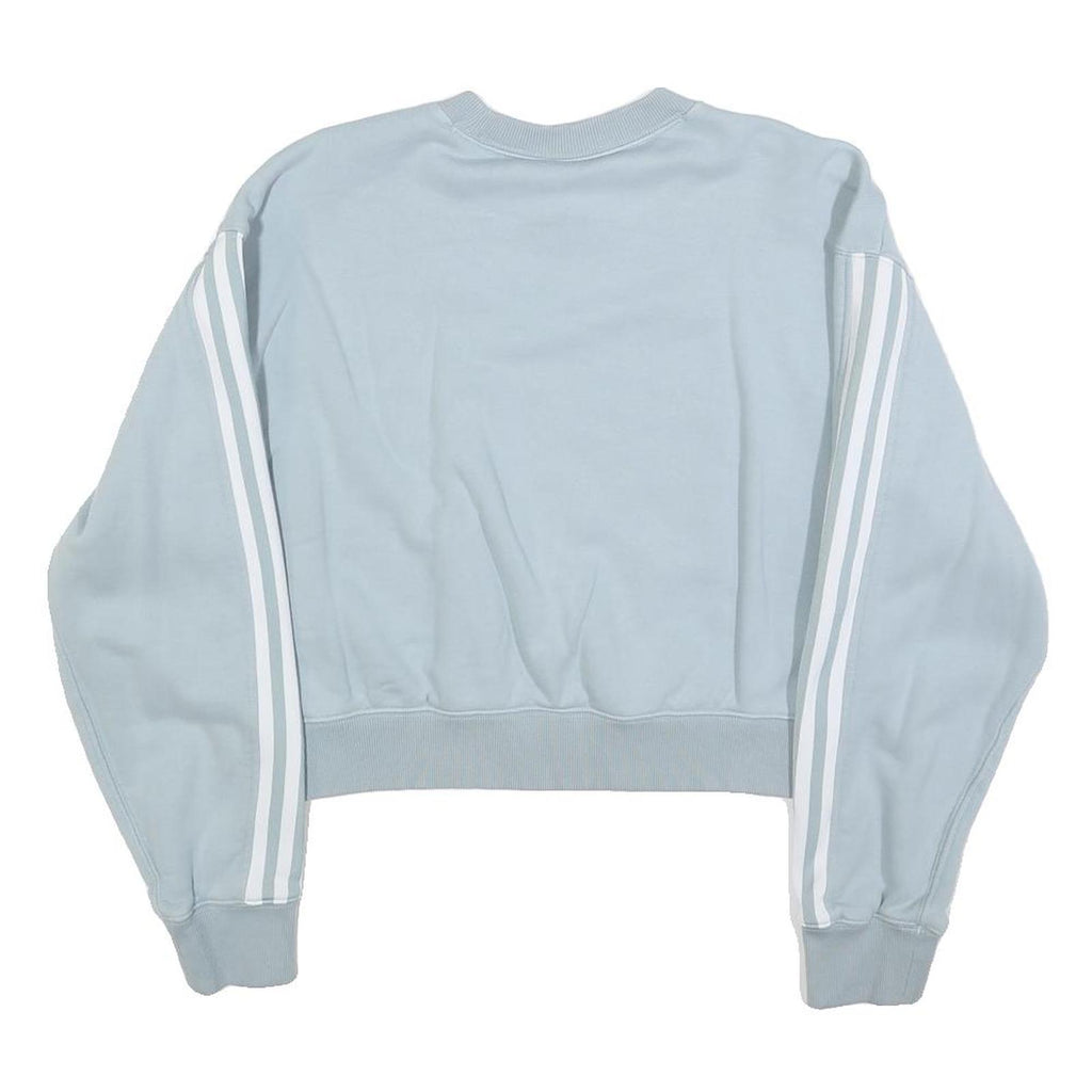 ADIDAS Womens Blue Cropped Crew Neck UK 4 Sweatshirt Three Stripe Design