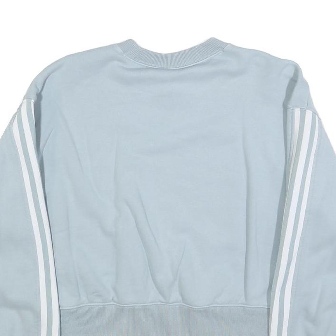 ADIDAS Womens Blue Cropped Crew Neck UK 4 Sweatshirt Three Stripe Design