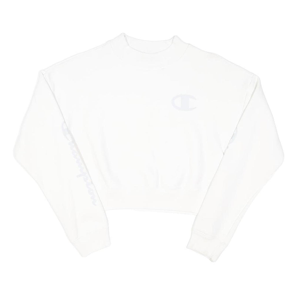 CHAMPION Womens White Pullover Crew Neck S Cotton Blend Casual Sweatshirt