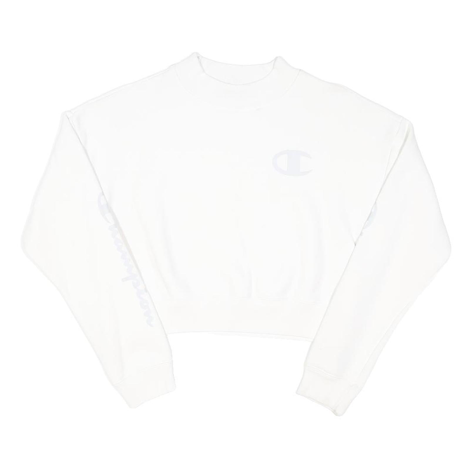 CHAMPION Womens White Pullover Crew Neck S Cotton Blend Casual Sweatshirt