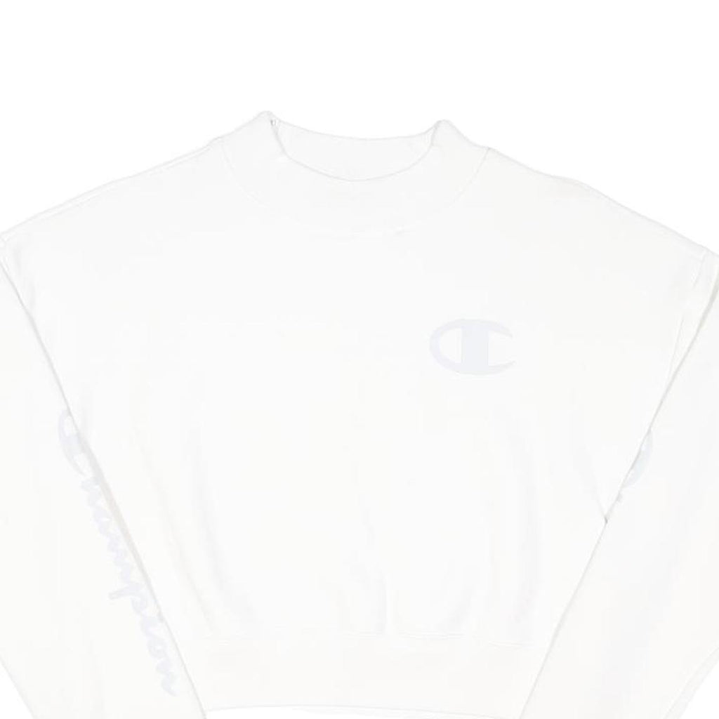 CHAMPION Womens White Pullover Crew Neck S Cotton Blend Casual Sweatshirt