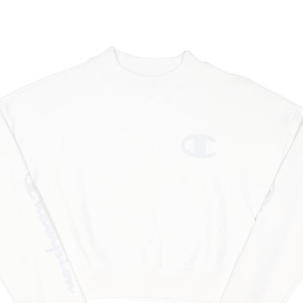 CHAMPION Womens White Pullover Crew Neck S Cotton Blend Casual Sweatshirt