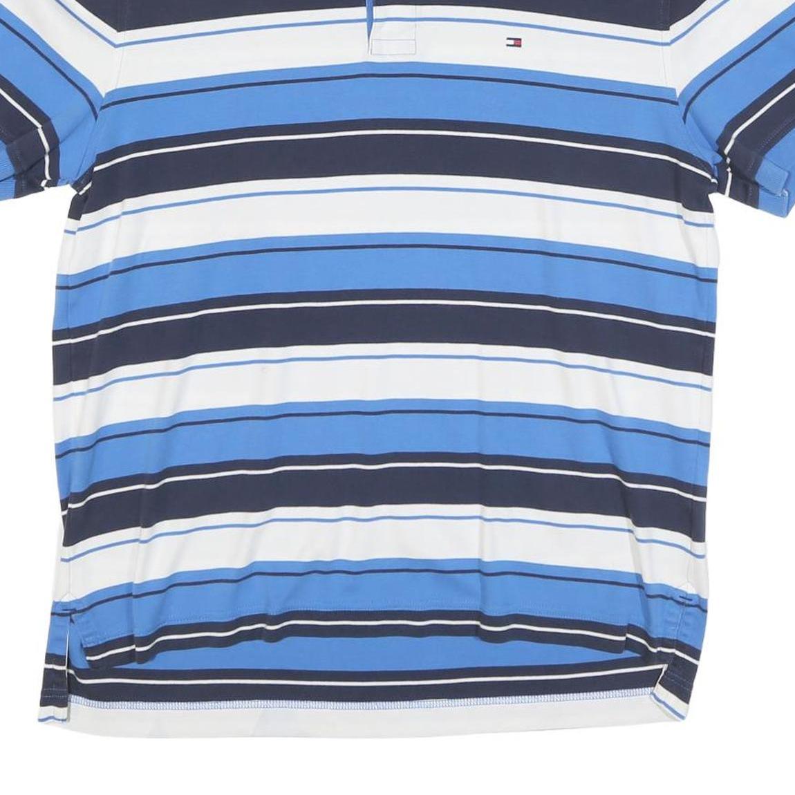 TOMMY HILFIGER Mens Blue & Navy White Striped Short Sleeve Polo Shirt L