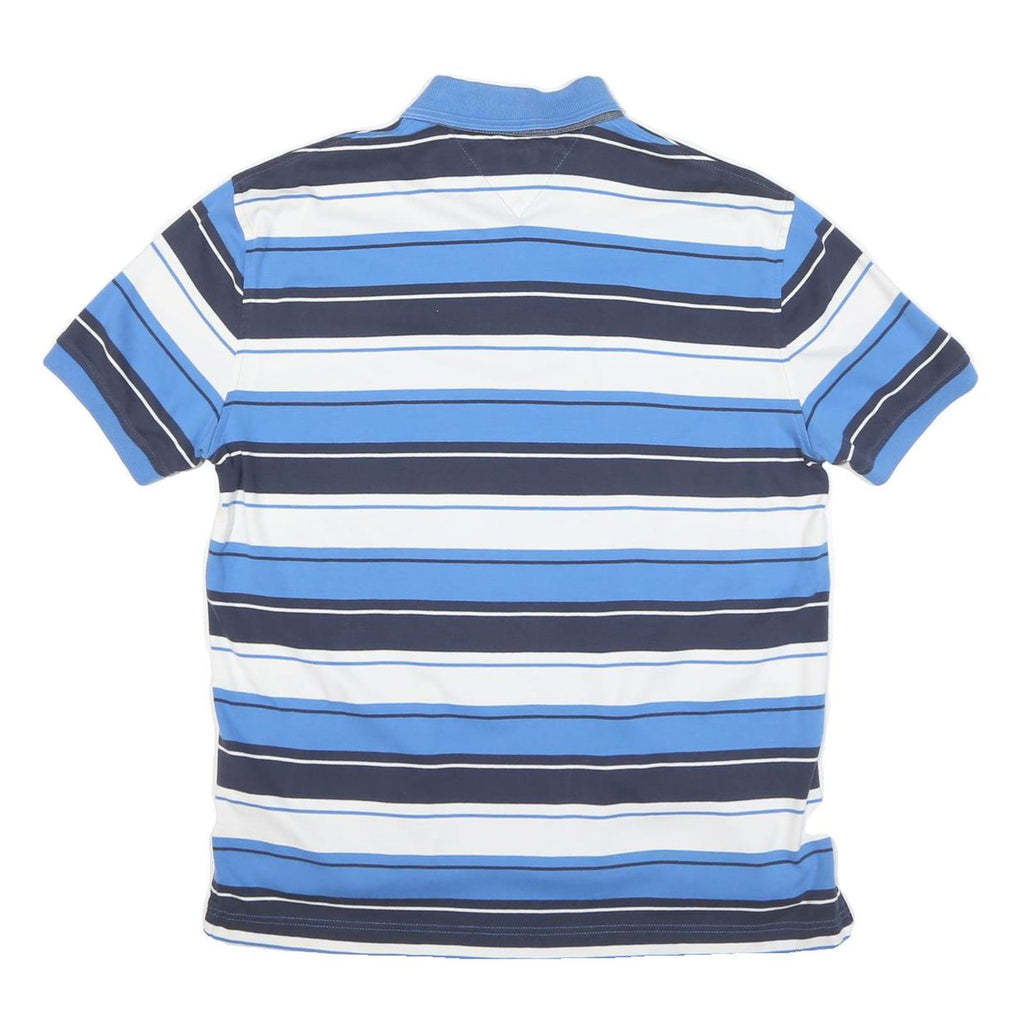 TOMMY HILFIGER Mens Blue & Navy White Striped Short Sleeve Polo Shirt L