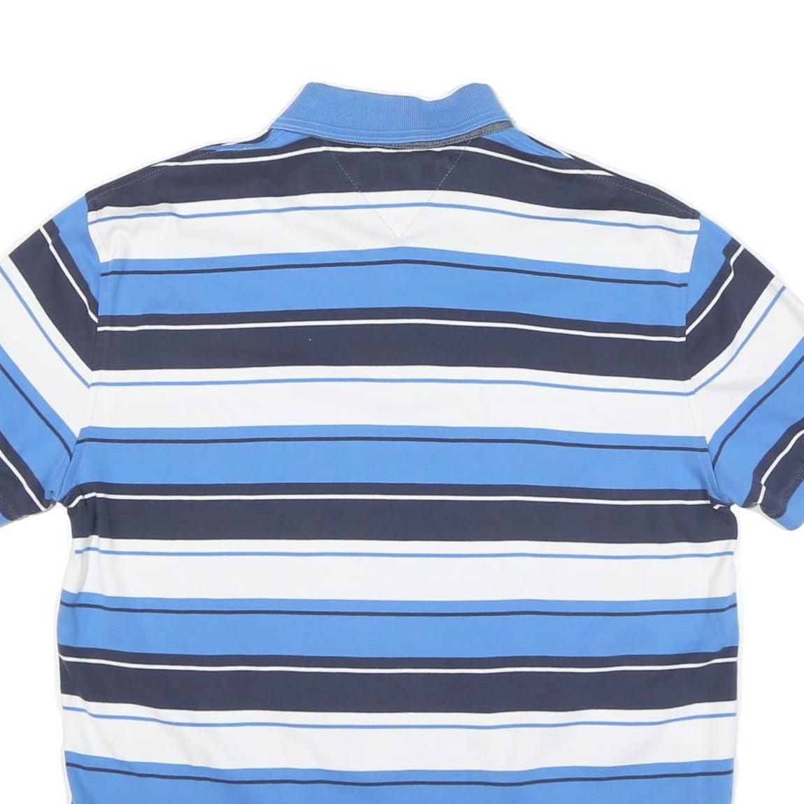 TOMMY HILFIGER Mens Blue & Navy White Striped Short Sleeve Polo Shirt L