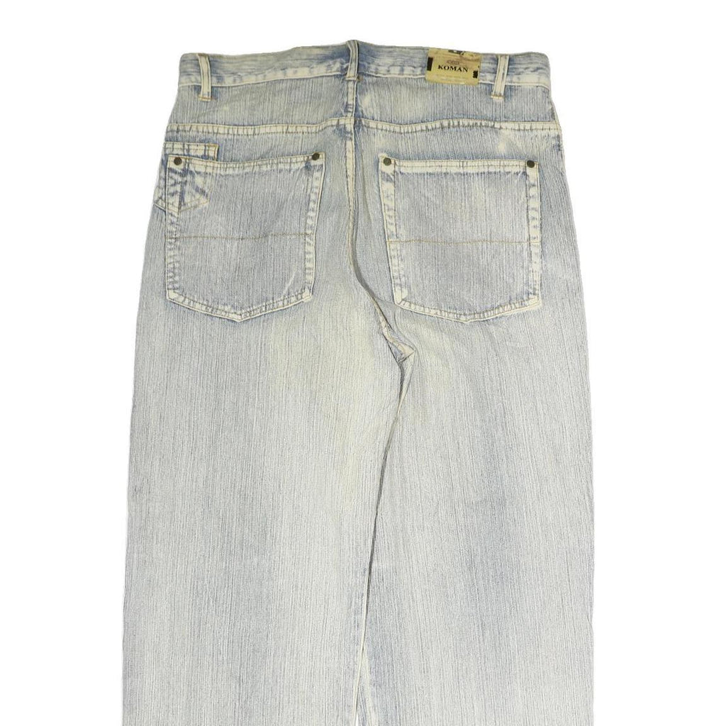 KOMAN JEANS Mens Blue Cotton Regular Straight Denim Light W34 L30 Distressed