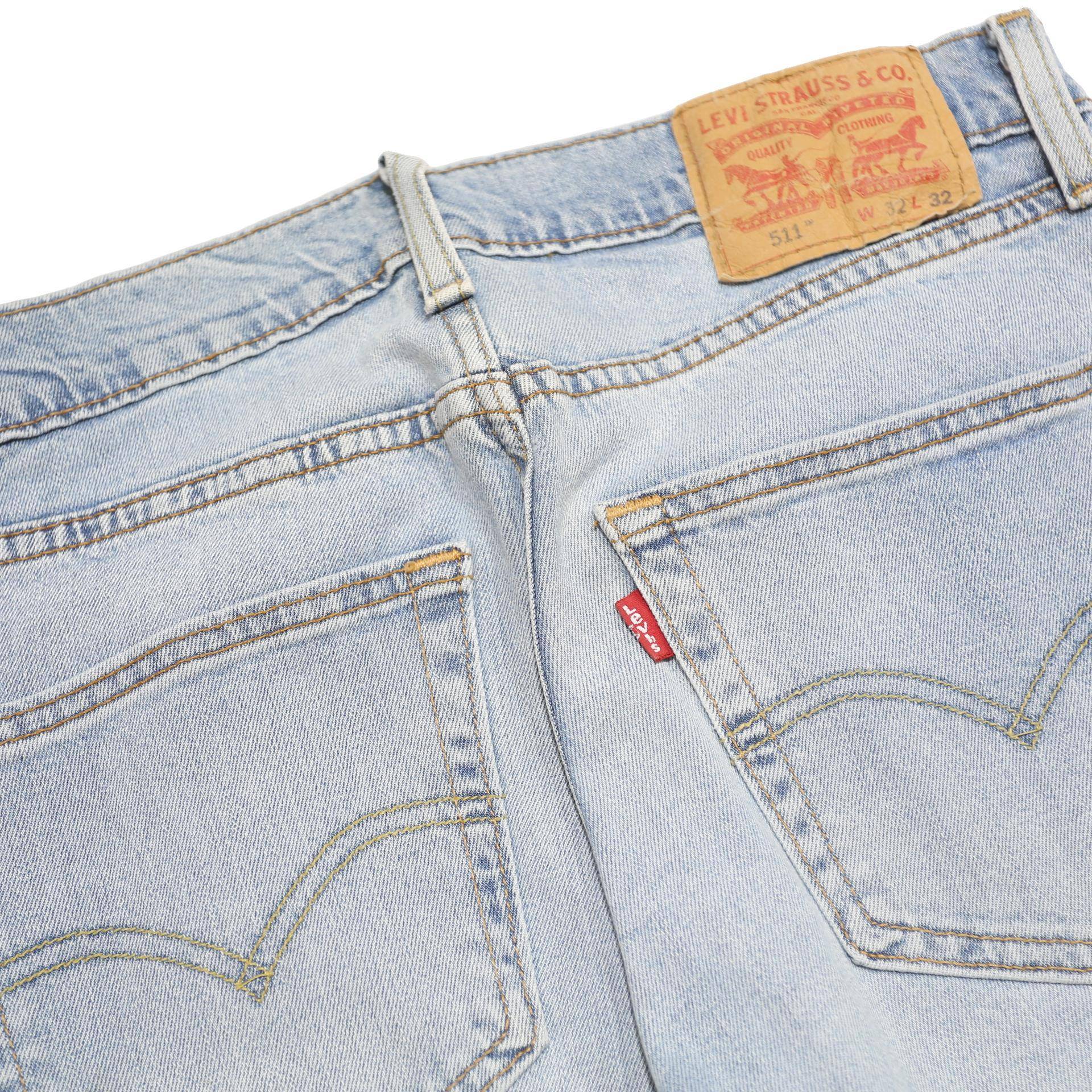 LEVI'S 511 Mens Jeans Blue Slim Skinny Denim Light W32 L32 Zip Cotton Blend