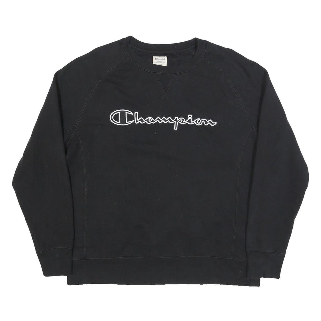 CHAMPION Mens Black Crew Neck Sweatshirt M Cotton Blend Logo Embroidered