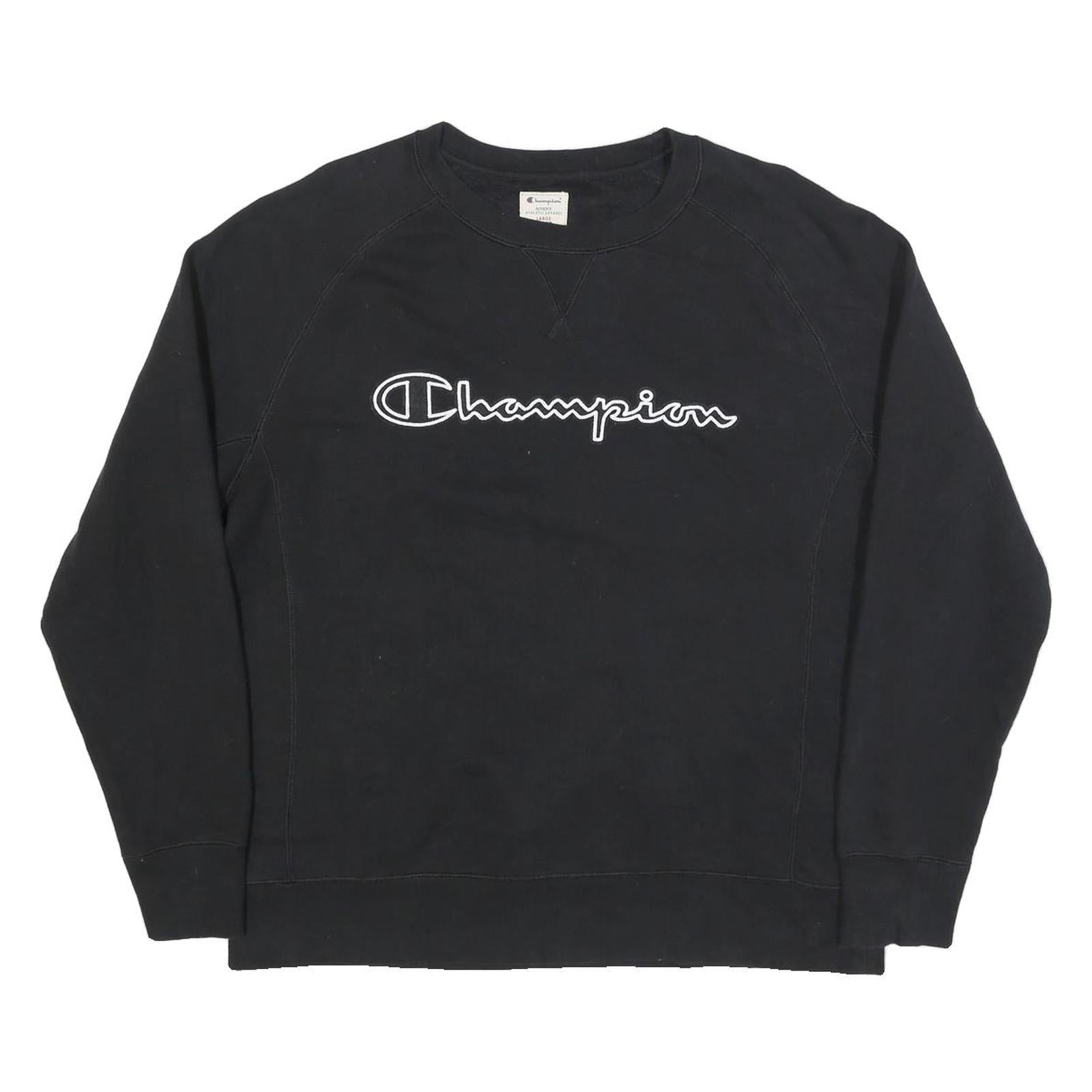 CHAMPION Mens Black Crew Neck Sweatshirt M Cotton Blend Logo Embroidered