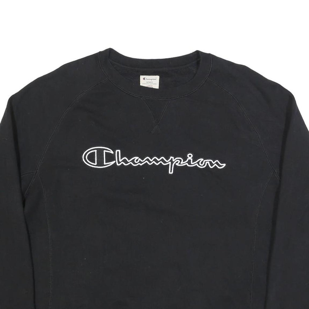 CHAMPION Mens Black Crew Neck Sweatshirt M Cotton Blend Logo Embroidered
