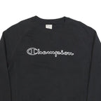 CHAMPION Mens Black Crew Neck Sweatshirt M Cotton Blend Logo Embroidered