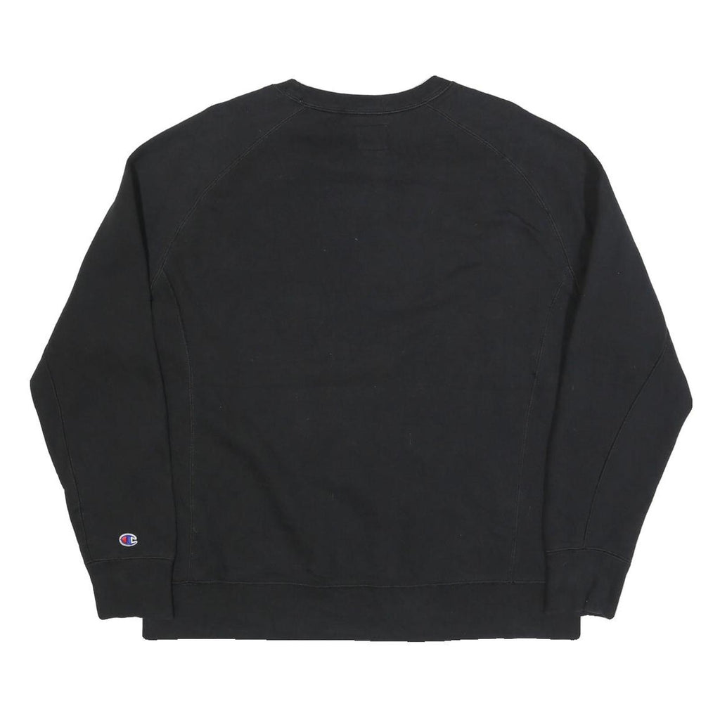 CHAMPION Mens Black Crew Neck Sweatshirt M Cotton Blend Logo Embroidered