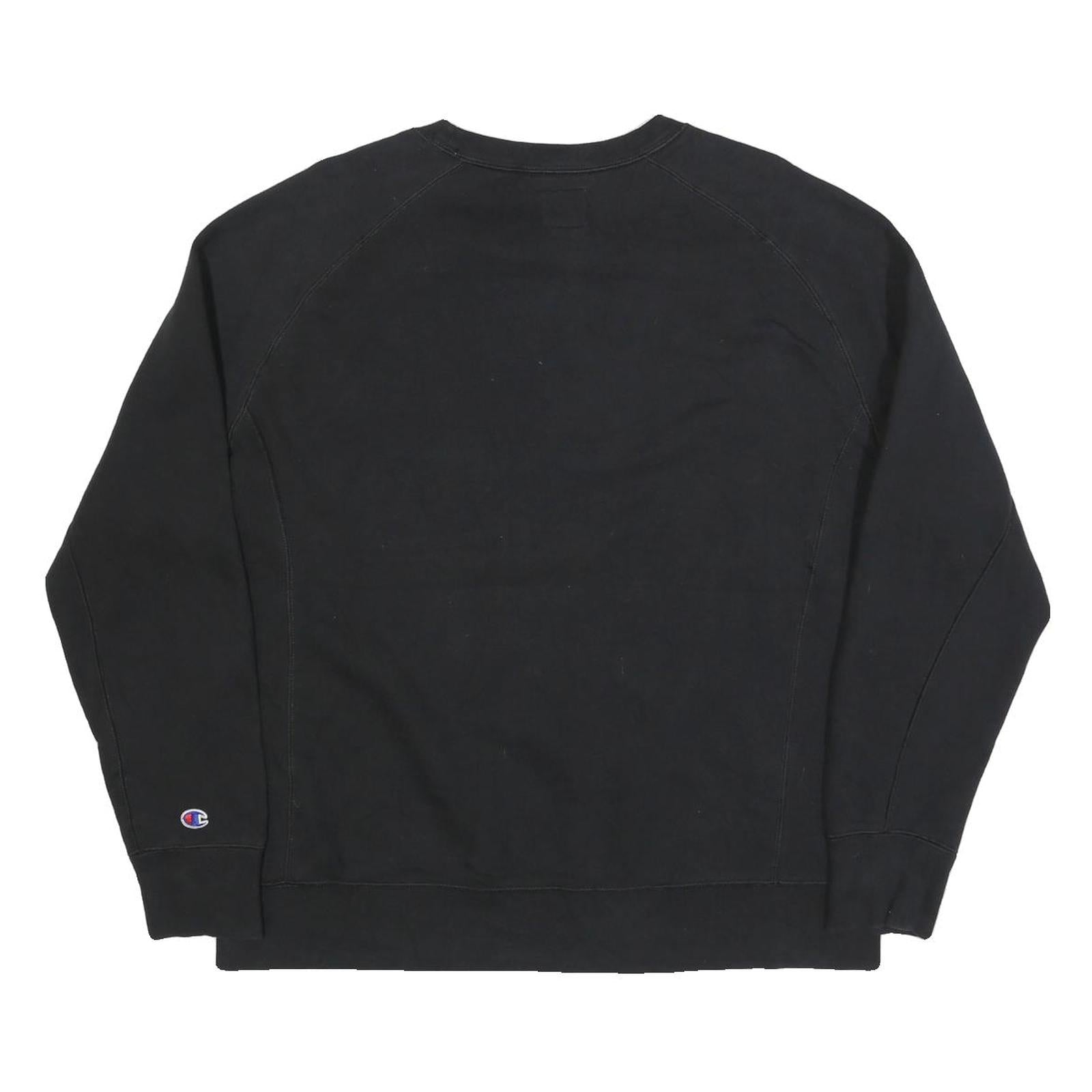 CHAMPION Mens Black Crew Neck Sweatshirt M Cotton Blend Logo Embroidered