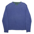 TOMMY HILFIGER Mens Blue Cotton Blend Plain Crew Neck Basic Knit Jumper XL