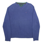 TOMMY HILFIGER Mens Blue Cotton Blend Plain Crew Neck Basic Knit Jumper XL