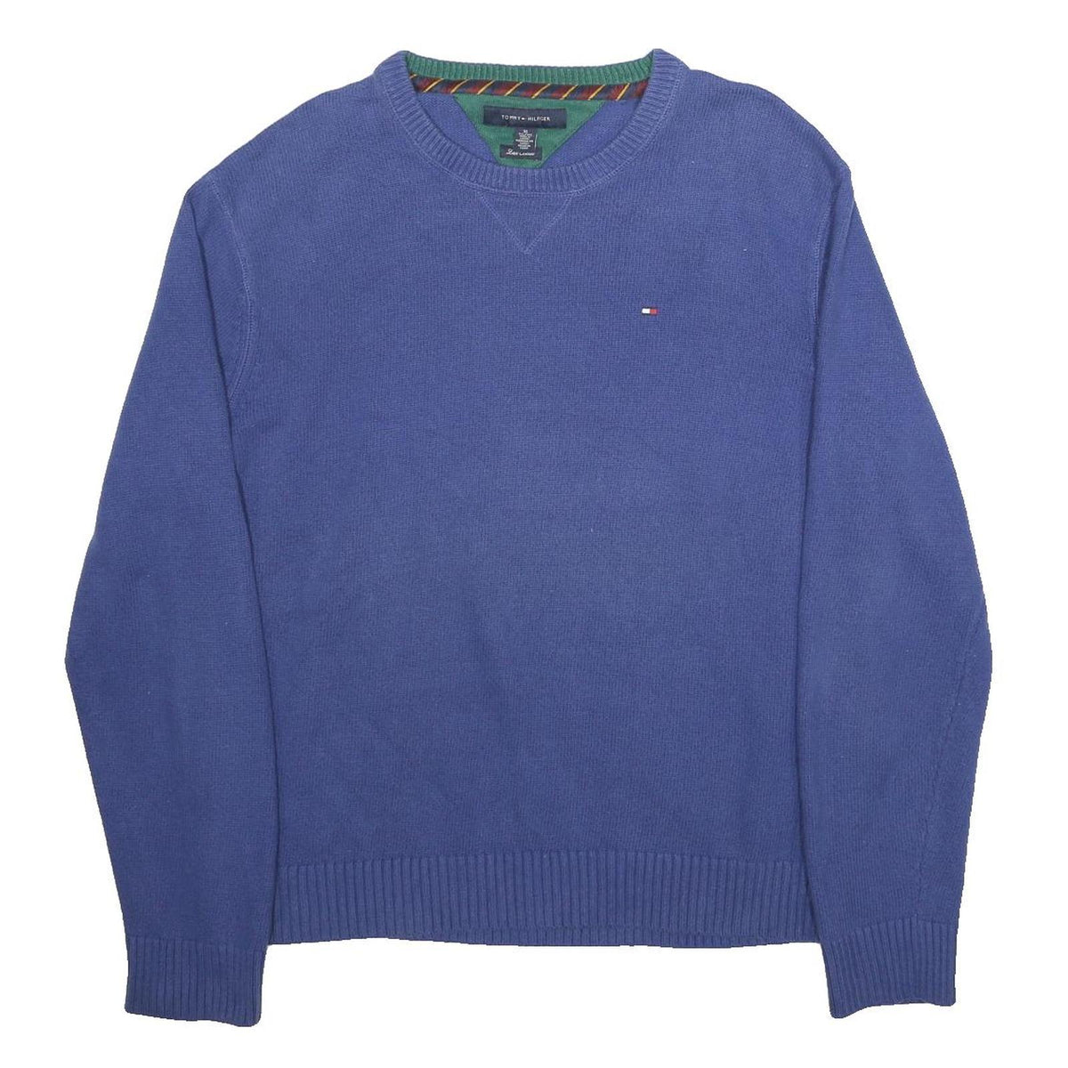 TOMMY HILFIGER Mens Blue Cotton Blend Plain Crew Neck Basic Knit Jumper XL