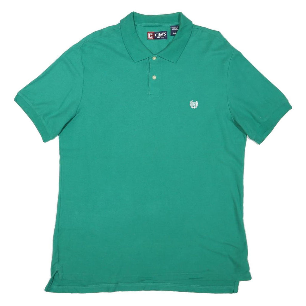 CHAPS Mens Green Polo Shirt L Cotton Blend Short Sleeve Plain Casual