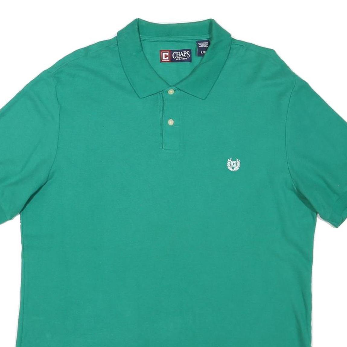 CHAPS Mens Green Polo Shirt L Cotton Blend Short Sleeve Plain Casual