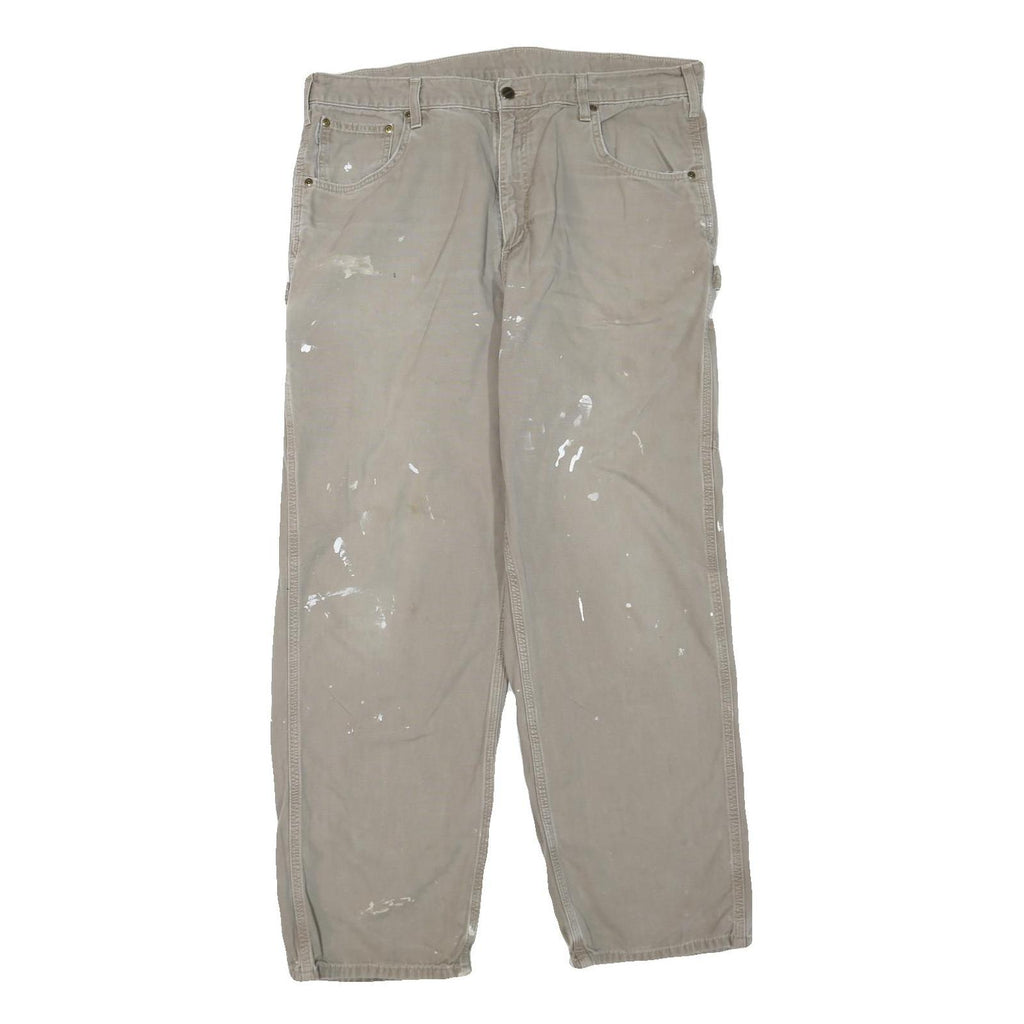 CARHARTT Mens Regular Fit Beige Cotton Blend Zip Trousers W38 L32 Workwear