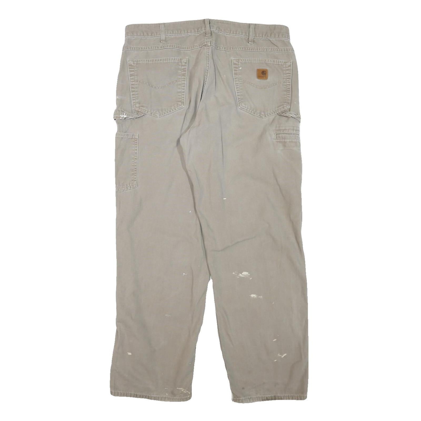 CARHARTT Mens Regular Fit Beige Cotton Blend Zip Trousers W38 L32 Workwear