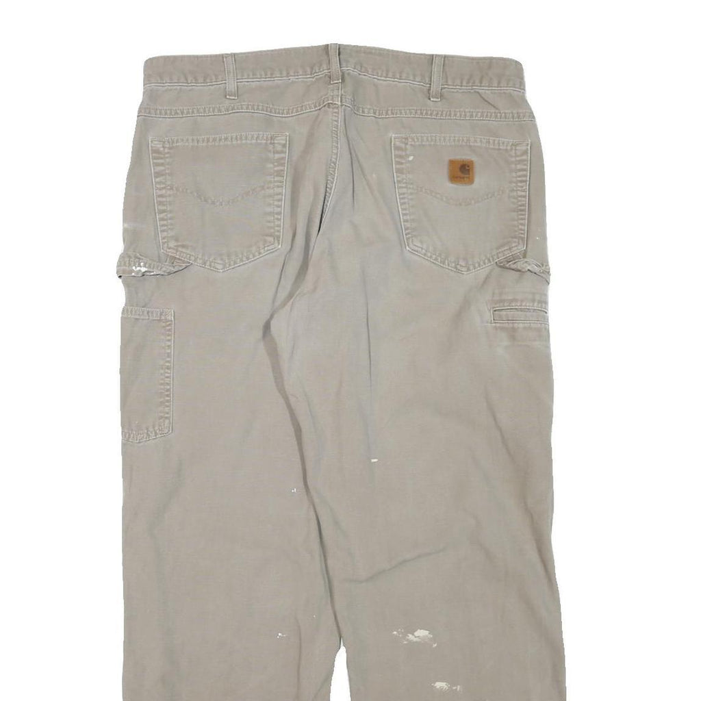 CARHARTT Mens Regular Fit Beige Cotton Blend Zip Trousers W38 L32 Workwear