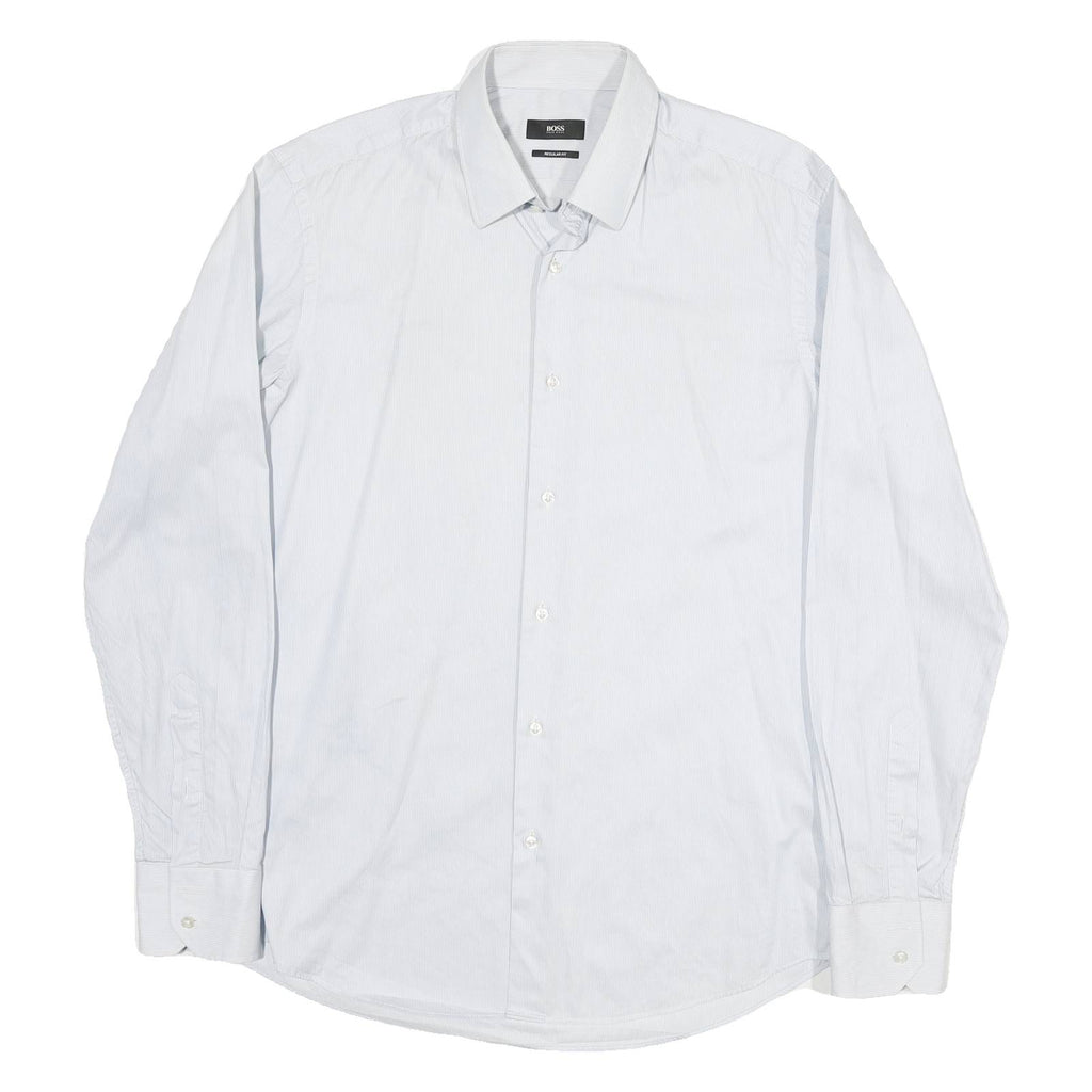 BOSS Mens Blue & White Shirt M Cotton Blend Long Sleeve Button Collar