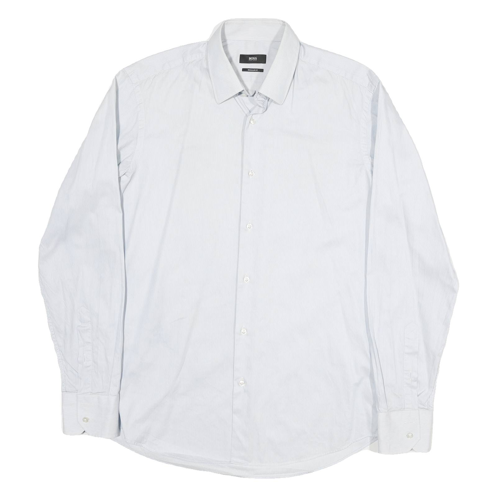 BOSS Mens Blue & White Shirt M Cotton Blend Long Sleeve Button Collar
