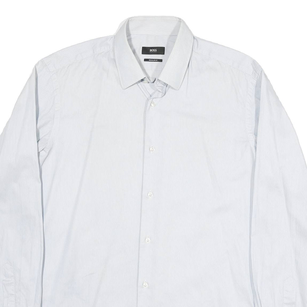 BOSS Mens Blue & White Shirt M Cotton Blend Long Sleeve Button Collar
