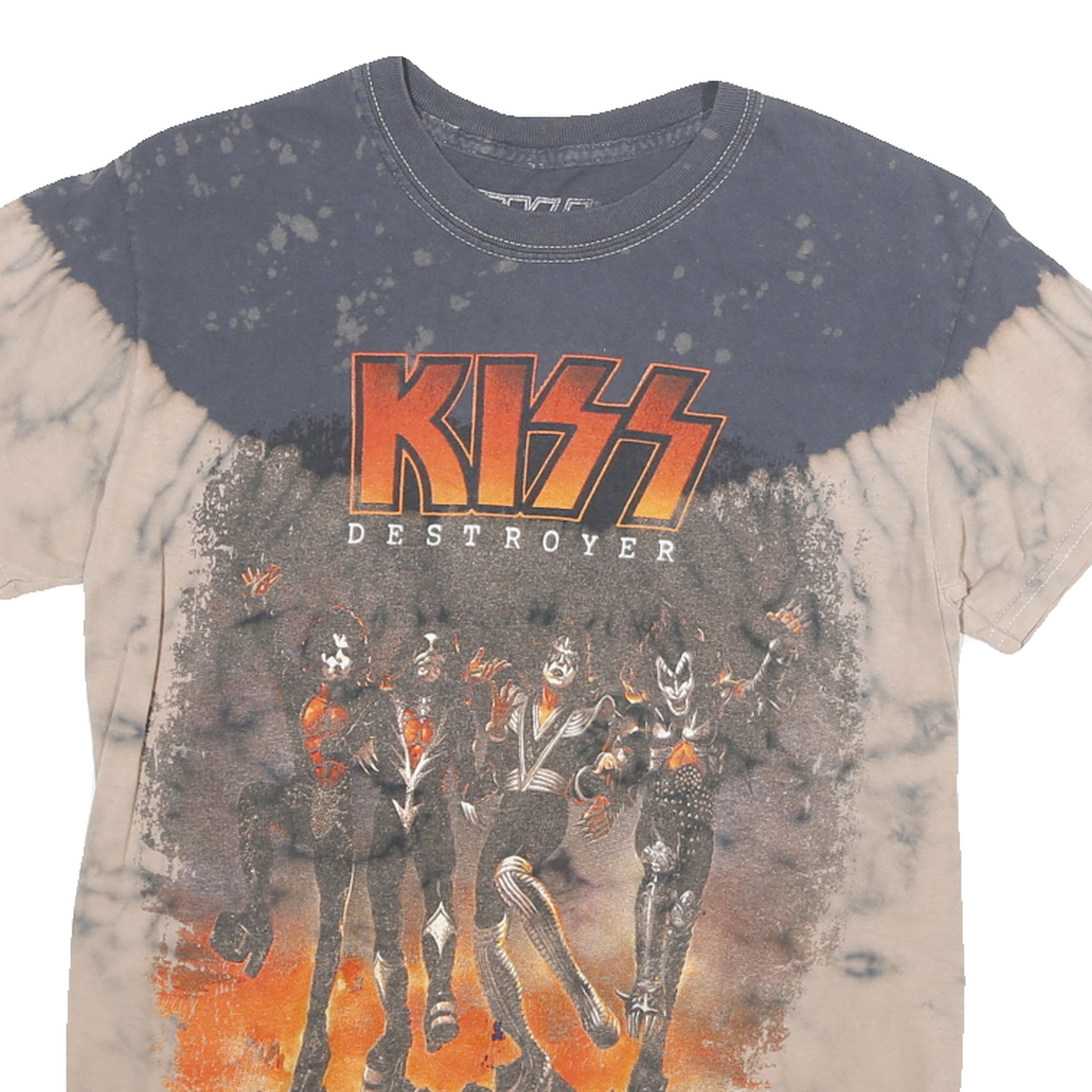 KISS Mens Beige & Grey Destroyer Graphic T-Shirt S Short Sleeve Crew Neck Rock