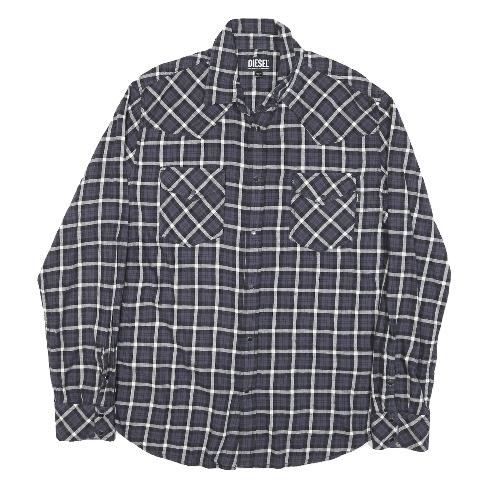 DIESEL Mens Black & Grey Check Shirt L Long Sleeve Cotton Blend Casual