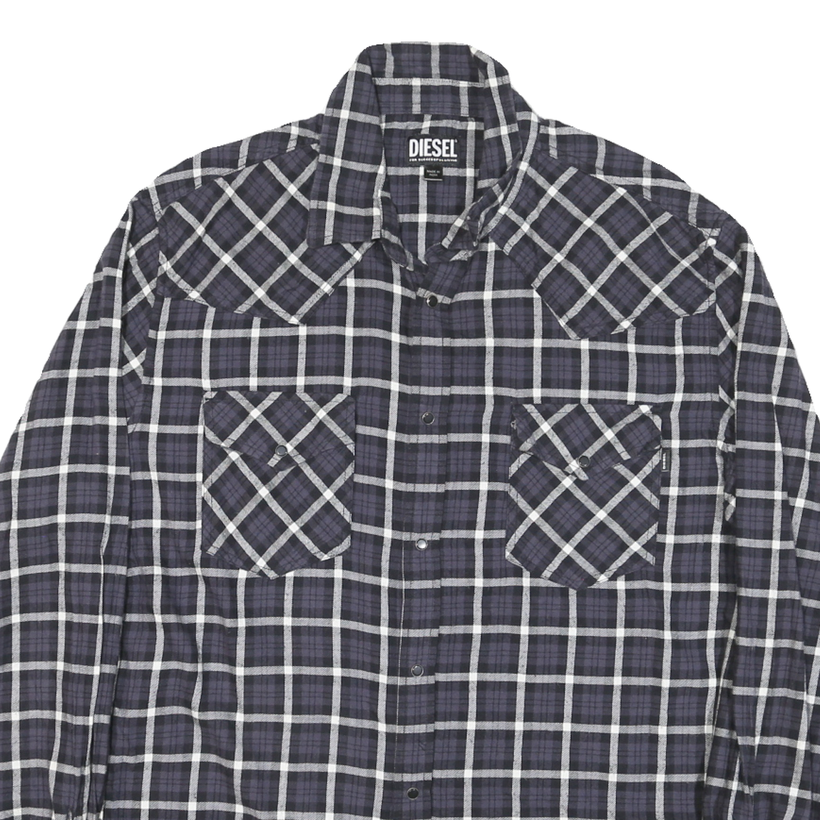 DIESEL Mens Black & Grey Check Shirt L Long Sleeve Cotton Blend Casual