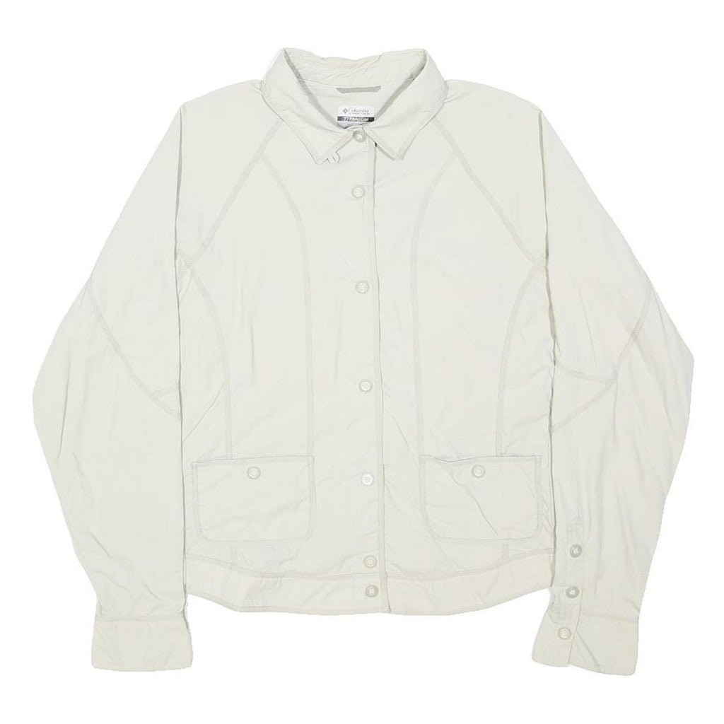 COLUMBIA Womens White Nylon Button Jacket L Outdoor Casual Lightweight