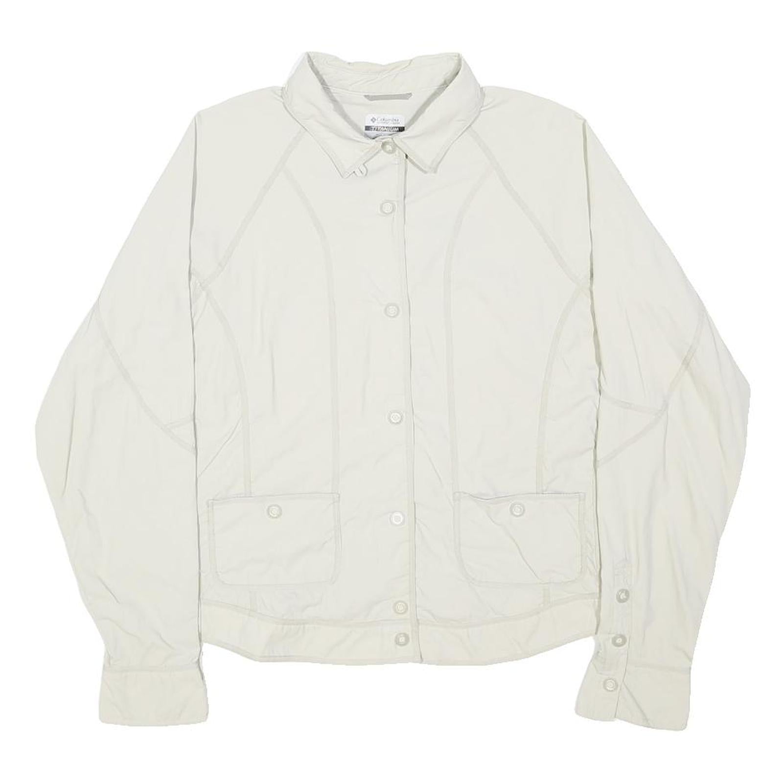 COLUMBIA Womens White Nylon Button Jacket L Outdoor Casual Lightweight