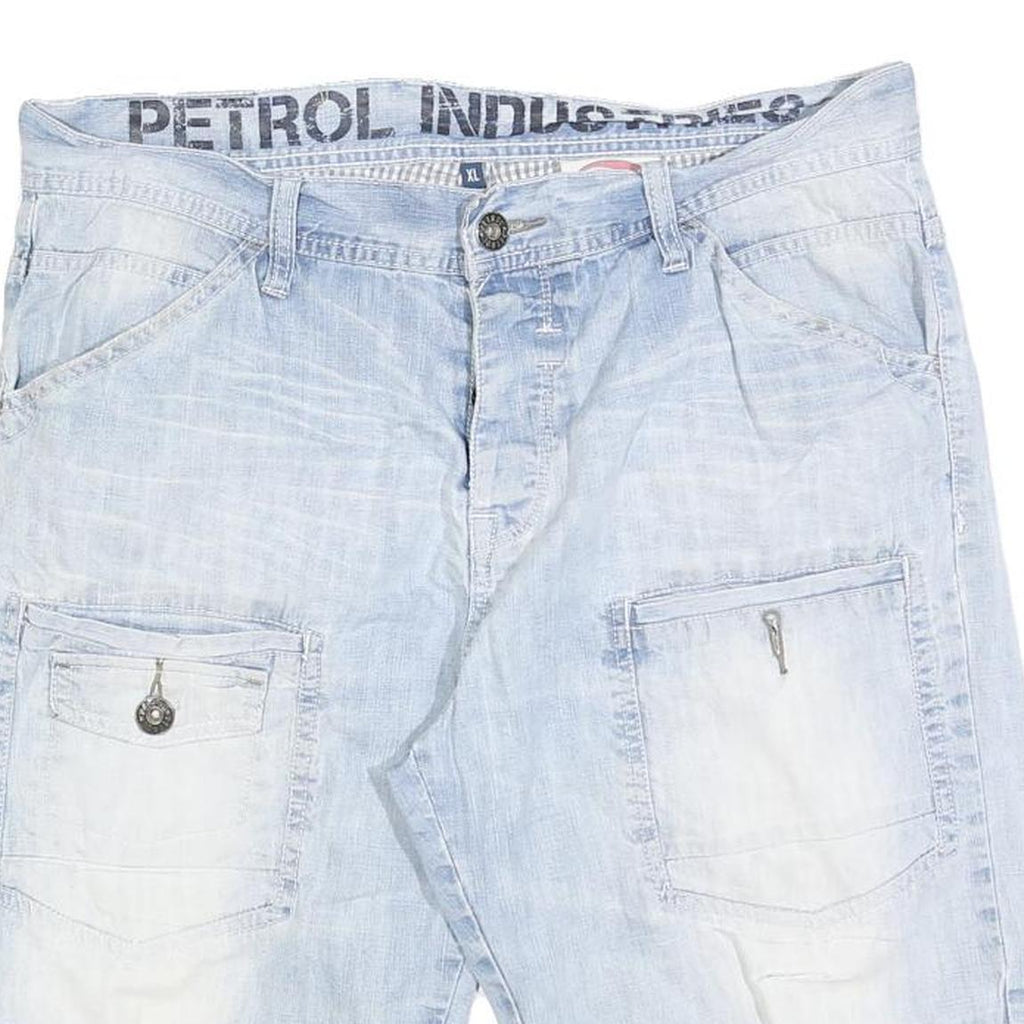 PETROL Mens Shorts Light Blue Denim Casual L W36 Cotton Blend Relaxed Fit